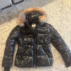 SAM. Black Puffer Jacket with Fur Trim